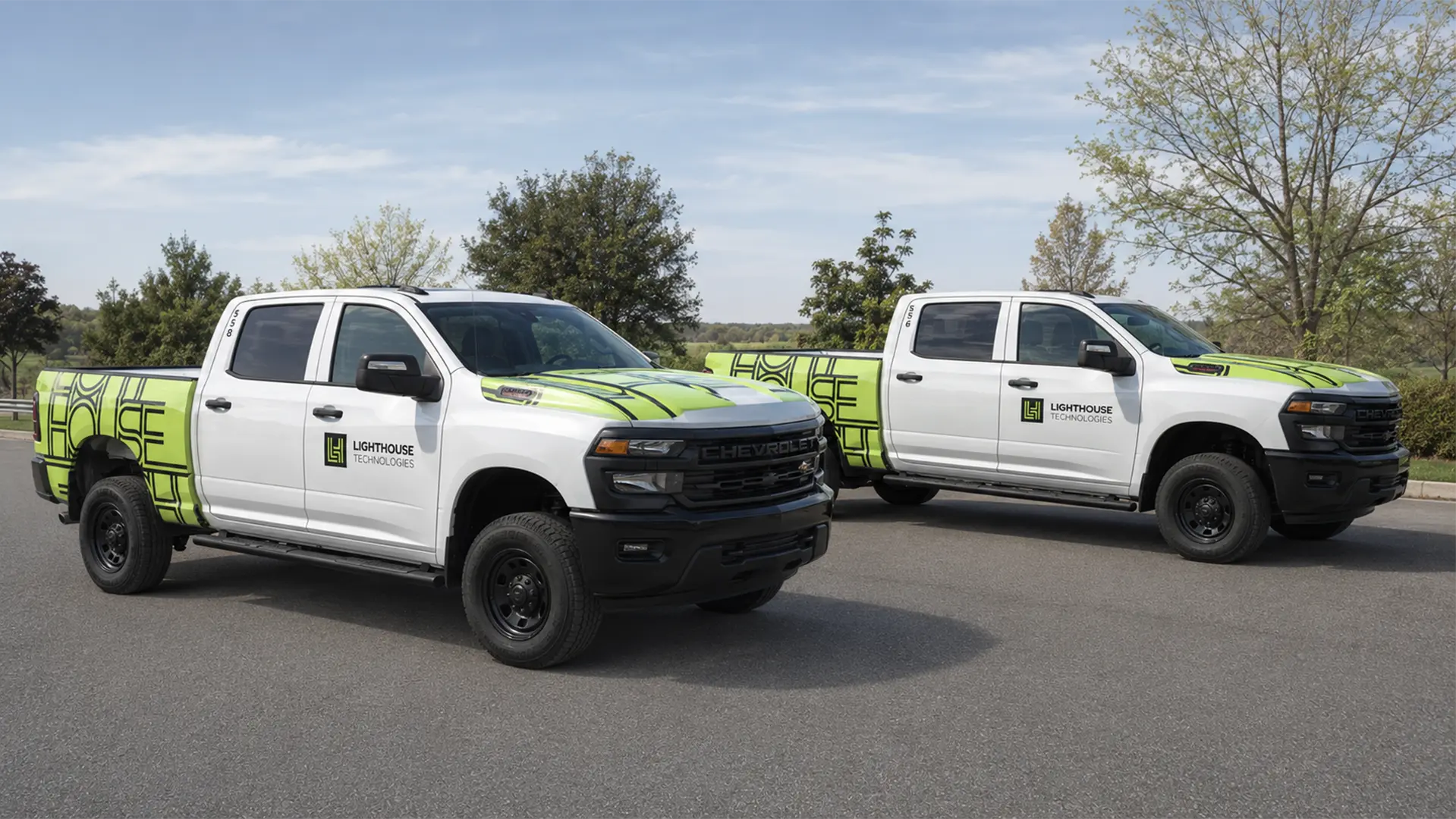 Lighthouse branded pickup trucks